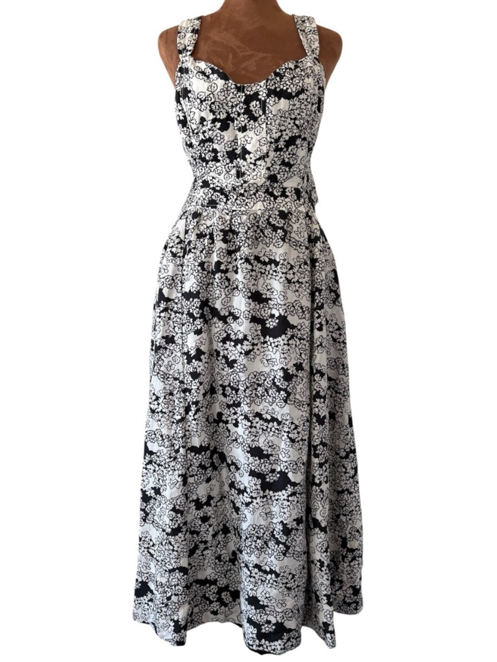 NWT By Anthropologie Linen Blend Floral Cutout Boho Midi Dress - L
